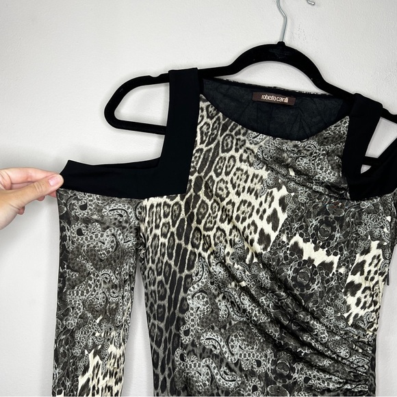 Roberto Cavalli shoulder cutout animal print dress 42 M - Picture 3 of 13